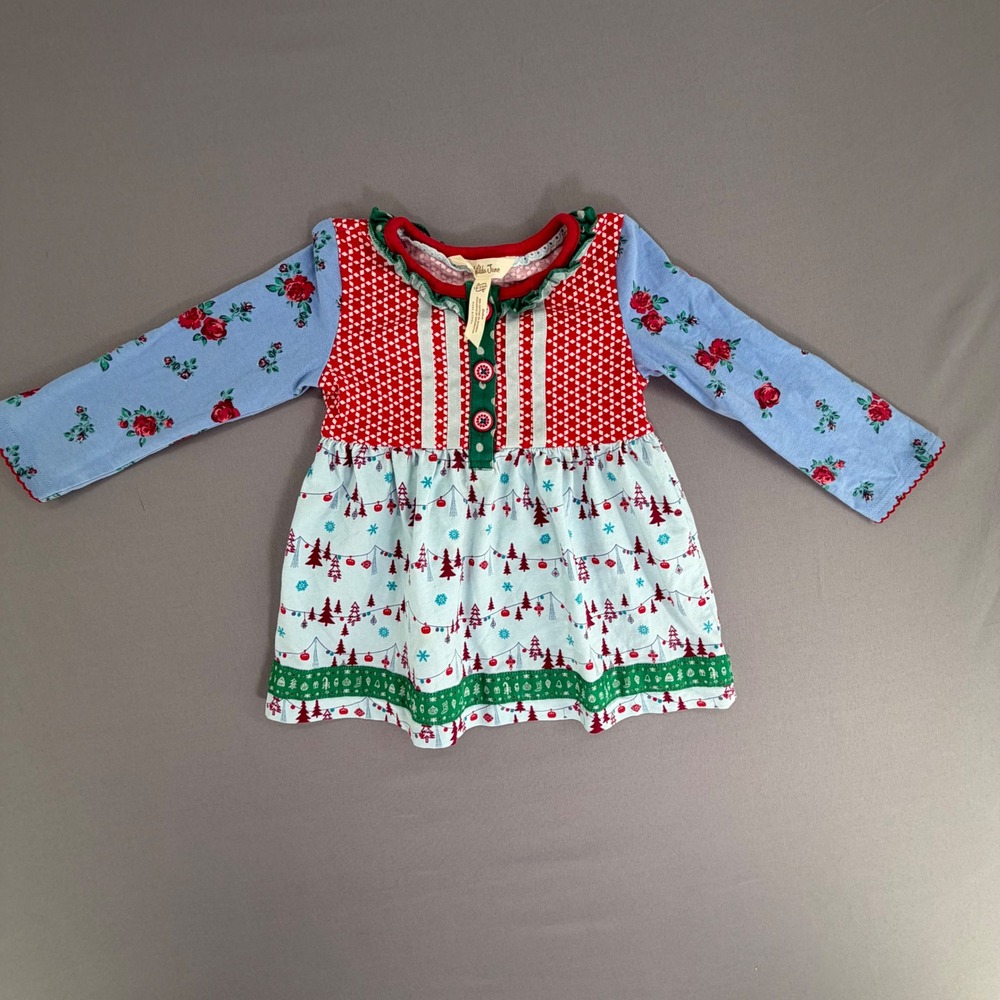 Matilda Jane Girls 18-24M Christmas Mix Print Tunic Dress Red Blue Green Floral